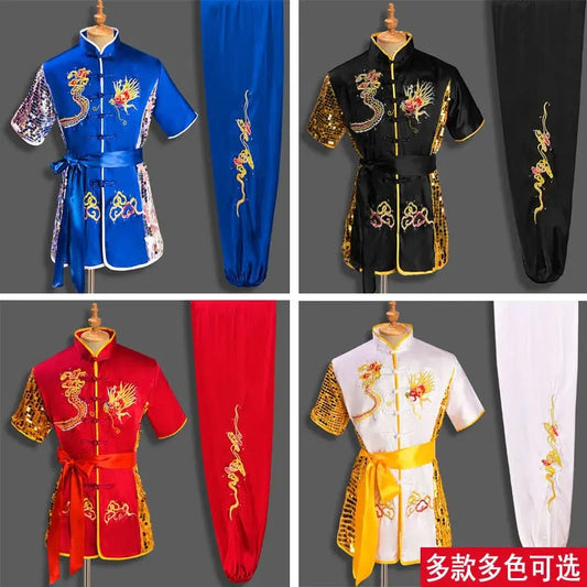 Men Women Chinese Traditional Dragon Wushu Uniform Kung Fu Clothing Set Martial