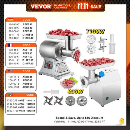 VEVOR 122 Kg/H 250 KG/H Electric Meat Mincer Chopper Heavy Duty Food Processors image 1