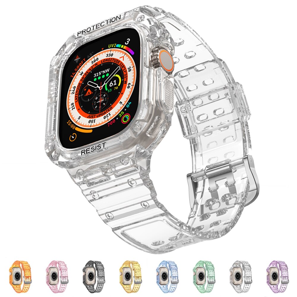 Clear Band + Case for Apple Watch Ultra 8 7 6 SE 5 4 3 Transparent silicone for image 0