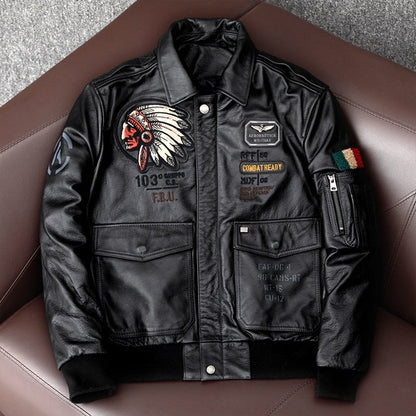 Men'S Leather Ma1 Aviator Pilot Jacket | Military Motorcycle Style | Sizes S-5Xl