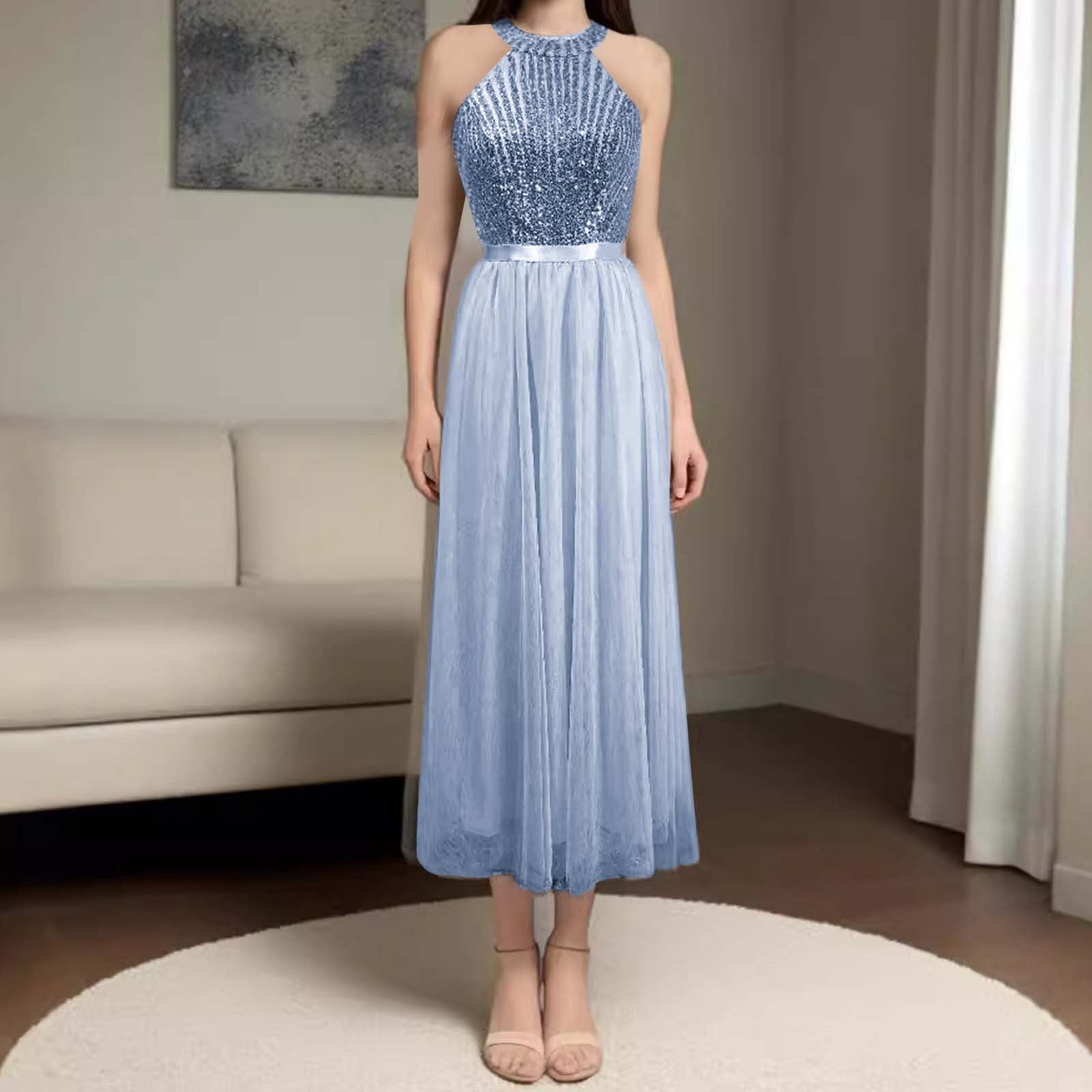 Elegant Halter Long Bridesmaid Dresses A-line Lace Sleeveless Wedding Party Eve image 6