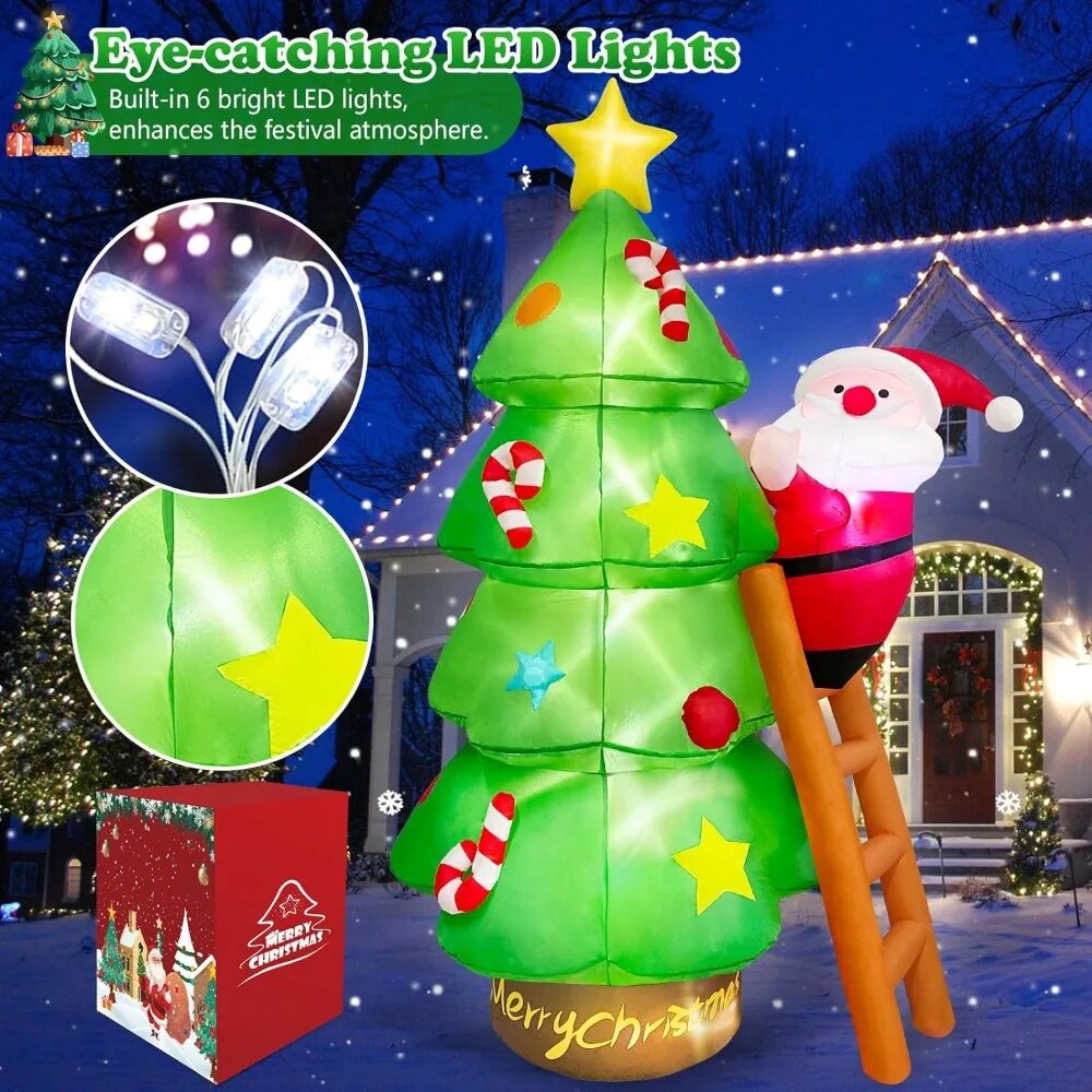 7 FT Inflatable Christmas Tree with Santa Claus Outdoor Decorations, Blow Up Ya image 5