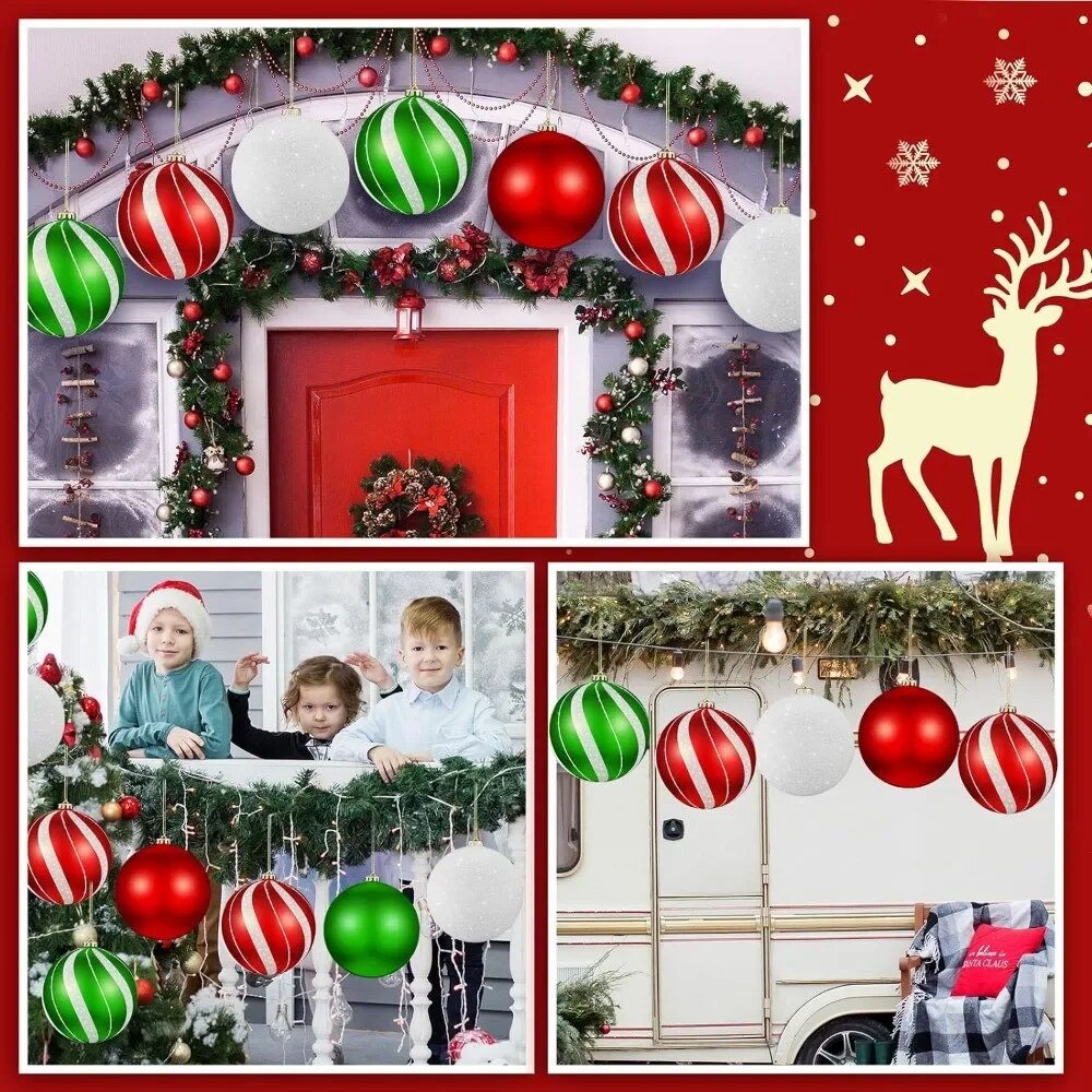 Set of 8 Large Christmas Ball Ornaments 6 " Glitter Hanging Christmas Plasti image 3