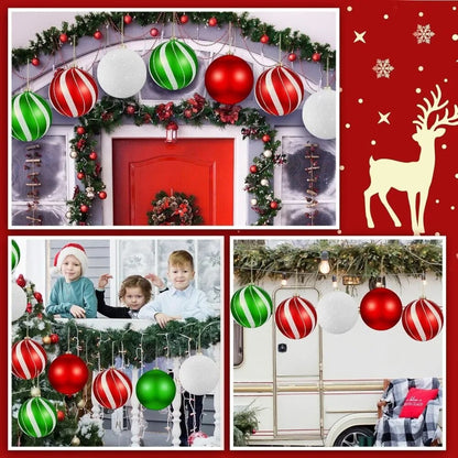 Set of 8 Large Christmas Ball Ornaments 6 " Glitter Hanging Christmas Plasti image 3