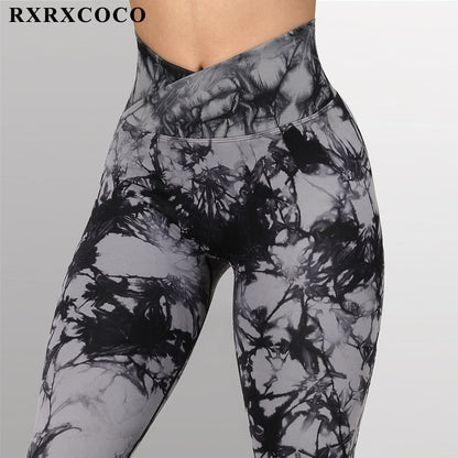 Tie Dye Women Leggings Pants Irregular High Waist Casual Fitness Yoga Pant Soli image 1