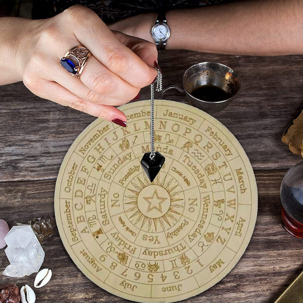 Wooden Pendulum Board with Moon Star Divination Healing Meditation Board Energy image 2