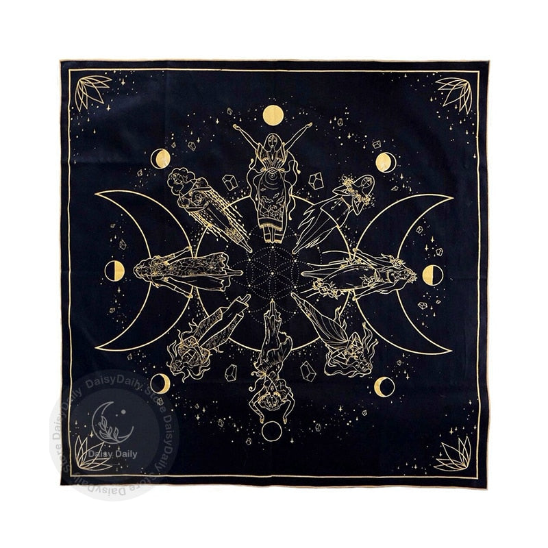 Black Gold Moon Phase Tarot Mat Oracle Mats Altar Cloths Tarot Altar Shrine Clo image 1