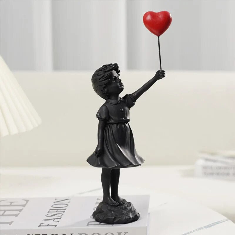 Flying Heart Banksy Balloon Girl Figurine Modern Resin Art Sculpture Craft Home image 6