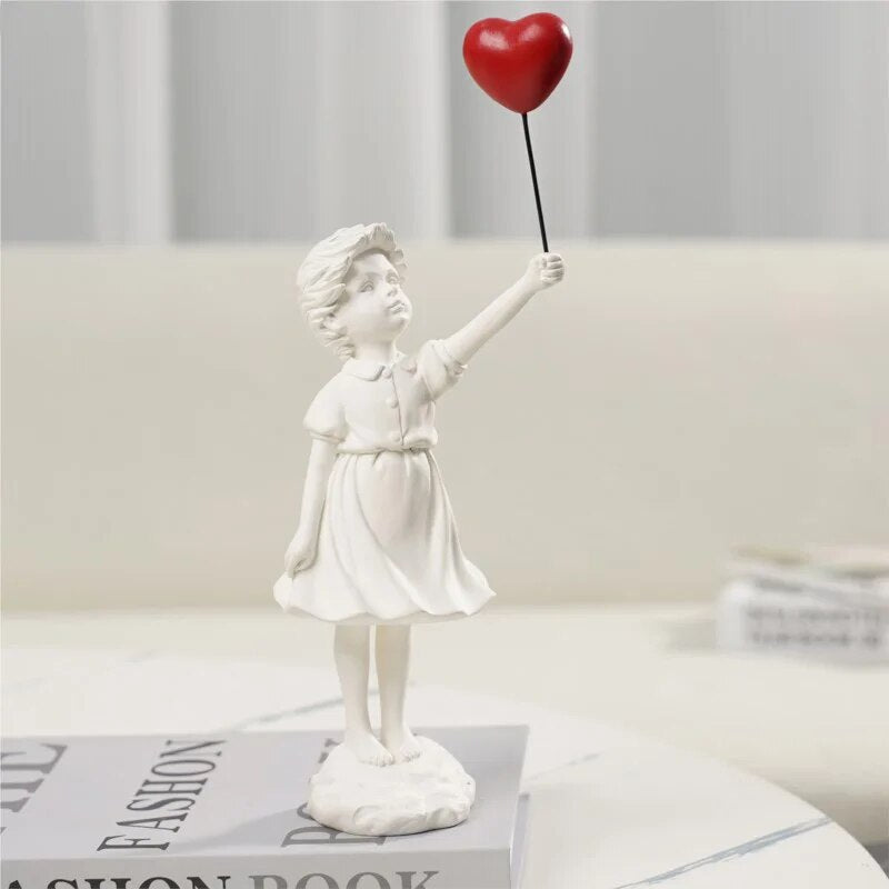 Flying Heart Banksy Balloon Girl Figurine Modern Resin Art Sculpture Craft Home image 8