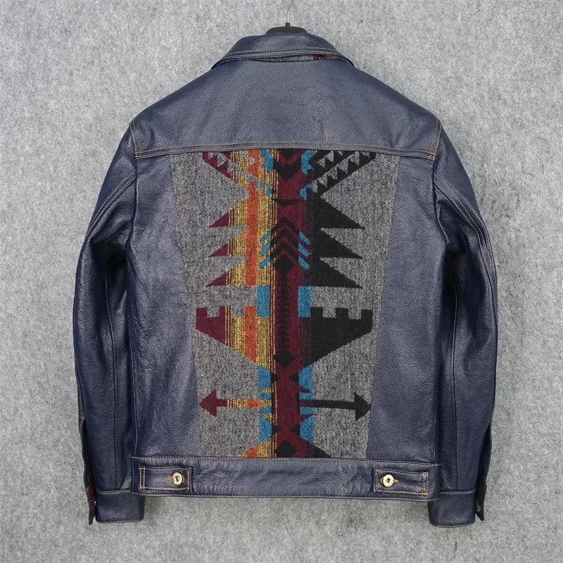 YR.Cuero Super slim blue genuine leather jacket.men classic casua image 5