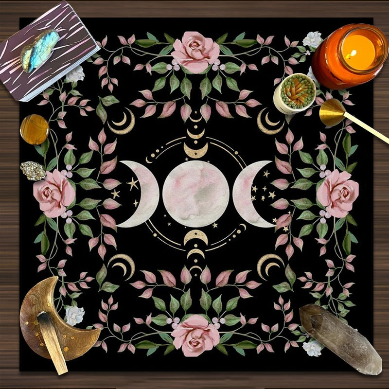 Triple Moon Altar Cloth Alter Cloth Tarot Tablecloth flower Wicca Tarot Mat Dec image 1