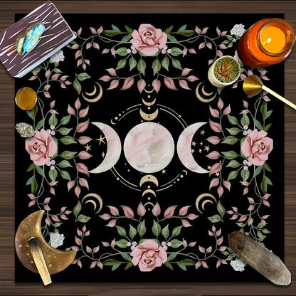 Triple Moon Altar Cloth Alter Cloth Tarot Tablecloth flower Wicca Tarot Mat Dec image 1