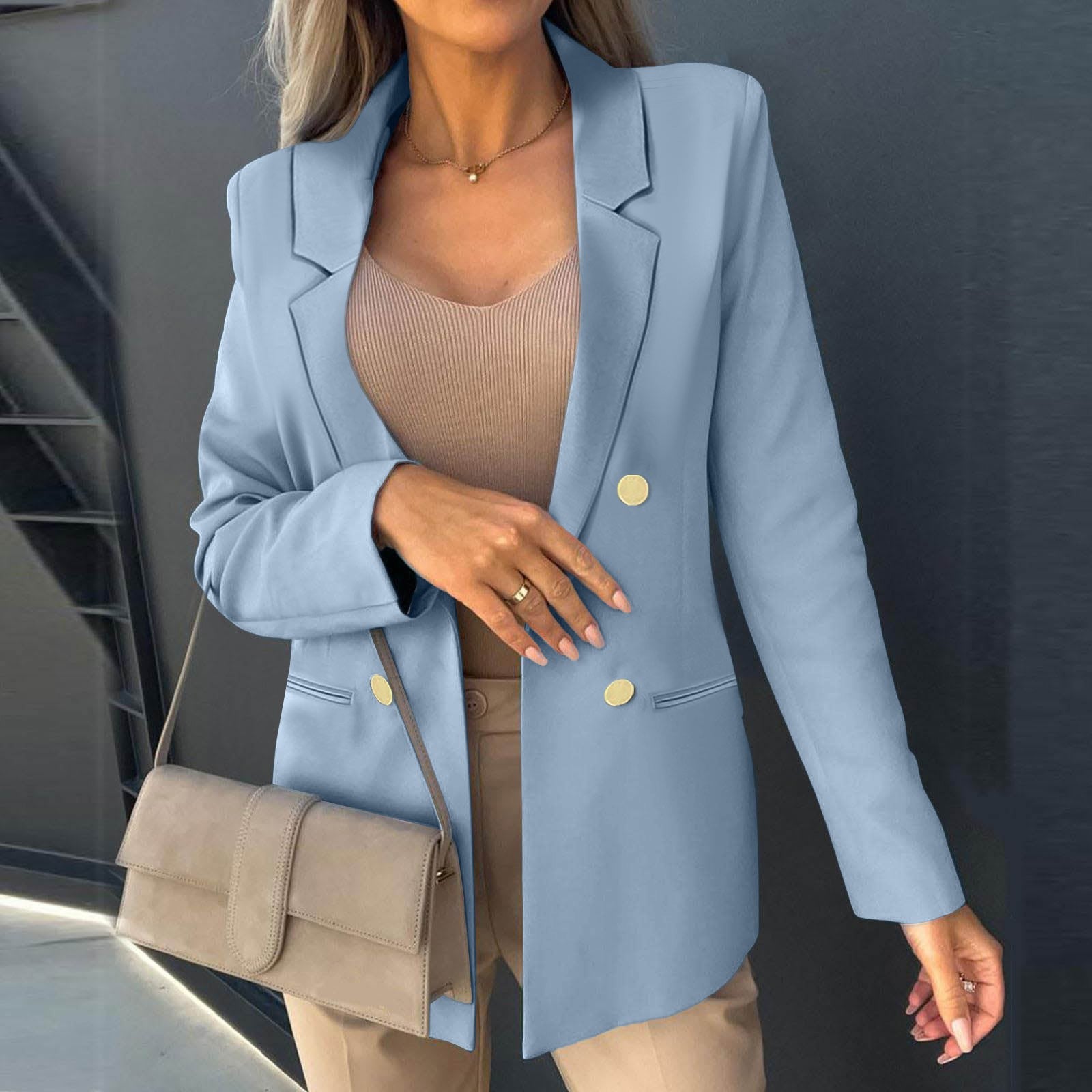 Women Outerwear Suit Loose Fit Buttons Up Lapel Workwear Blazer Office Lady Mul image 9