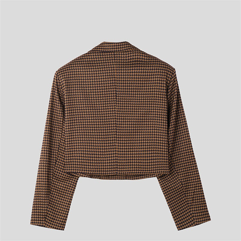 Men s Classic Plaid Print Short Jacket Lapel Collar Button Front Coat Autumn Ou image 4