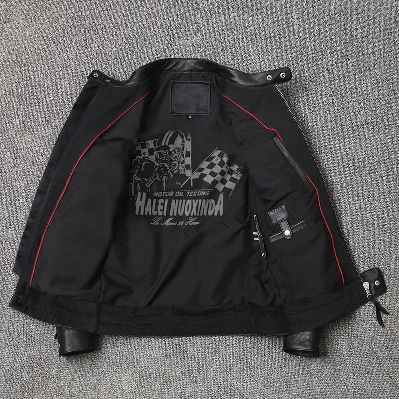 Motorcycle Genuine Leather Jacket for Men'style Biker Jackets Slim Cowhide spri