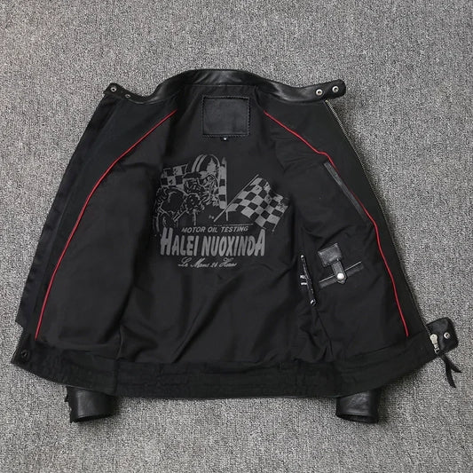 Motorcycle Genuine Leather Jacket for Men'style Biker Jackets Slim Cowhide spri