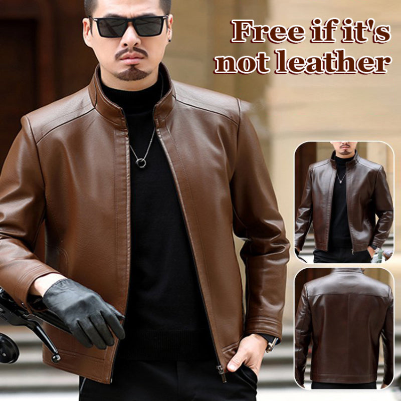 Middleaged and elderly men's Pu leather jacket standup collar spring blouse cas