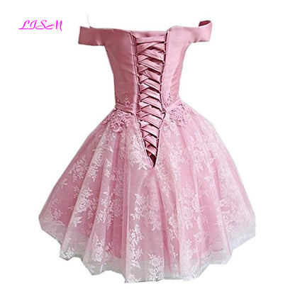 Off the Shoulder Mini Homecoming Dress Lace Applique Short Princess Prom Dresse image 2