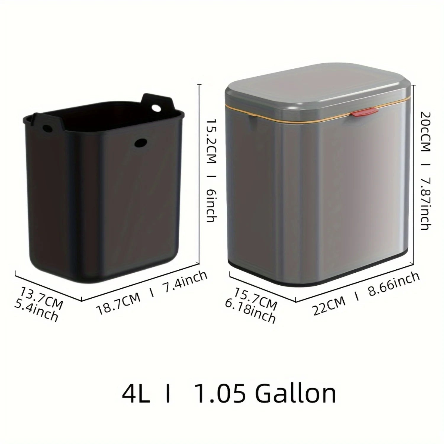 4L Stainless Steel Hanging Waste Bin with Lid - Wall Mounted Trash Can for Kitc image 7