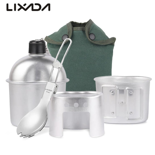 Lixada Tableware Set Aluminum Military Canteen Cup Wood Stove Set with Foldable image 0