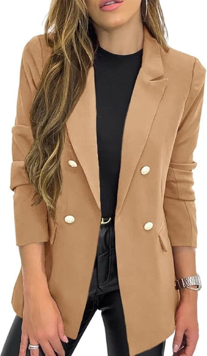 Women's Classic Buttons Slim Fitting Blazer Jacket Solid Color Casual Long Slee