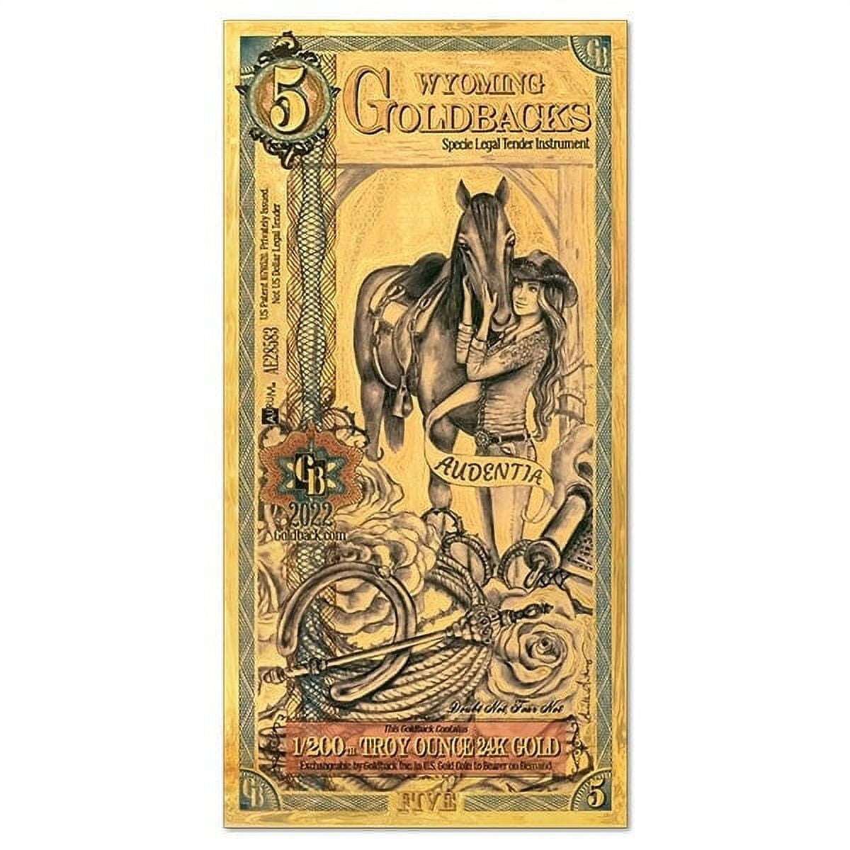 5 Wyoming Goldback - Audentia, 1/200th Troy Oz 24k Gold-Backed Bill image 0