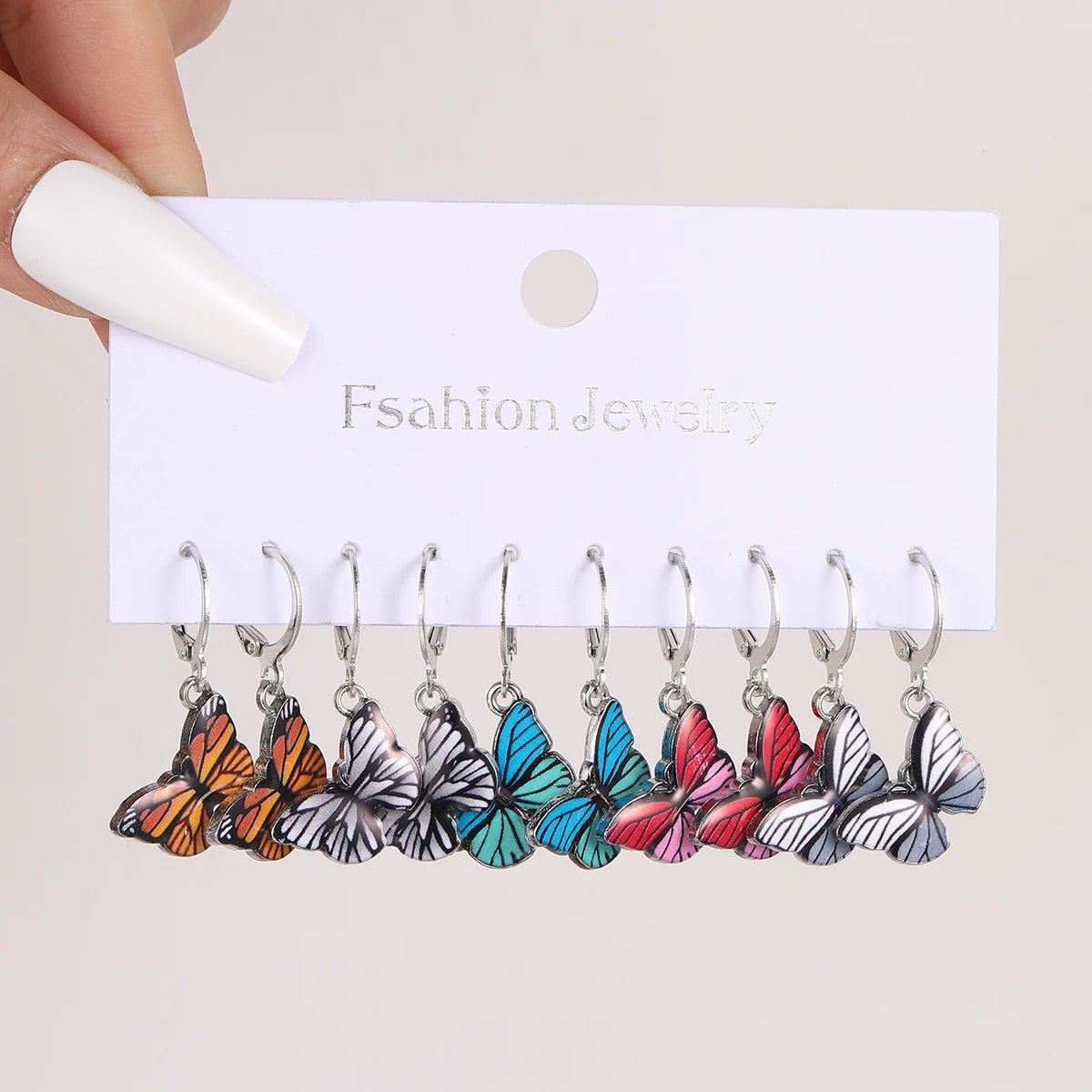 17KM Metal Butterfly Heart Hoop Earring Set for Women Girls Fashion Colorful Dr image 9