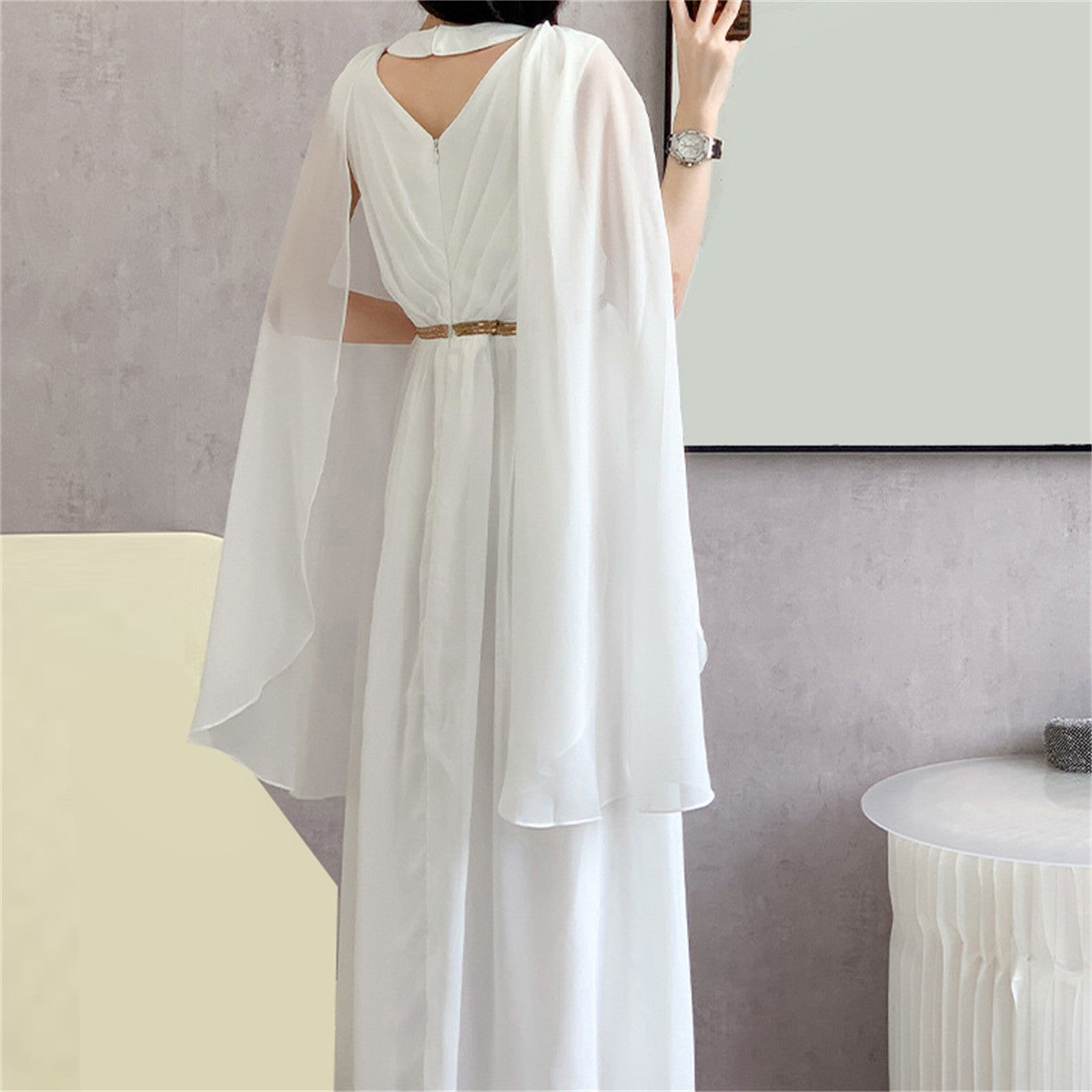 Women Dress 2024 Spring V Neck Sexy Elegant long Dress Autumn cape Sleeve Gown  image 2