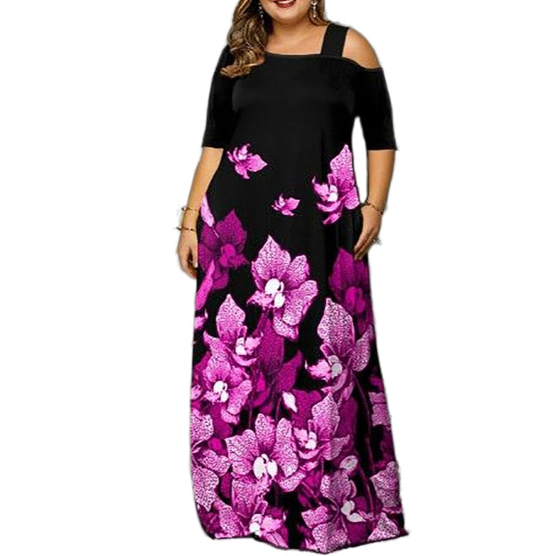 Women Plus Size Boho Floral Half Sleeve Loose Maxi Dress Curvy Women