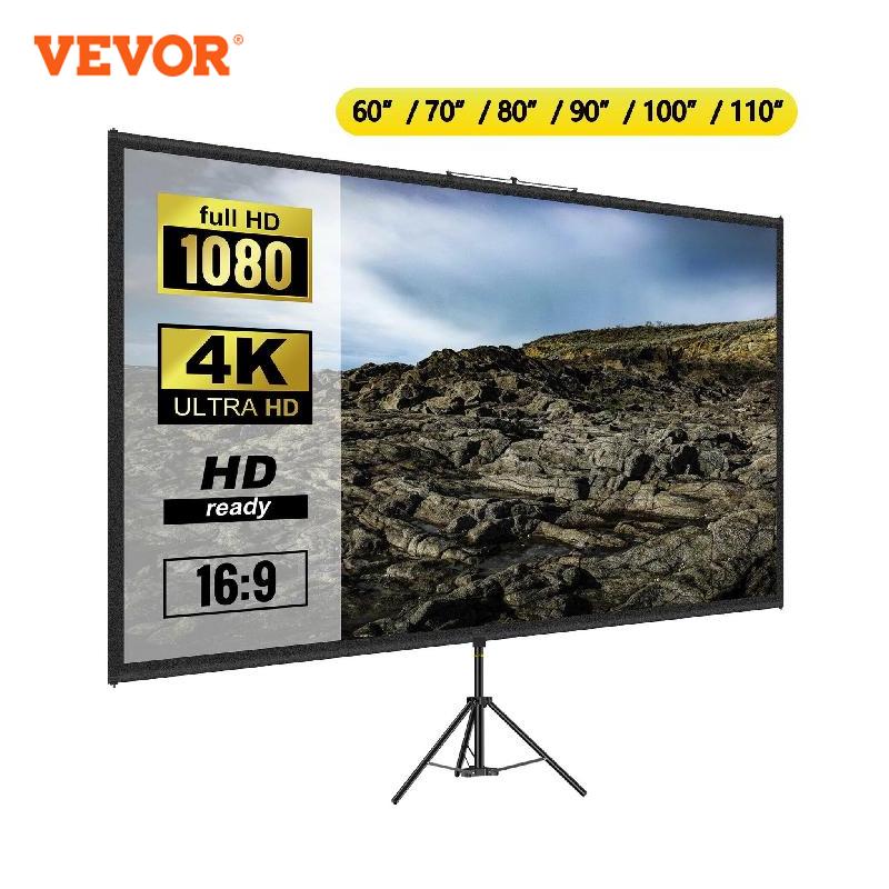 Vevor 60 70 80 90 100 110 " Tripod Projector Screen W/ Stand 16:9 4K Hd