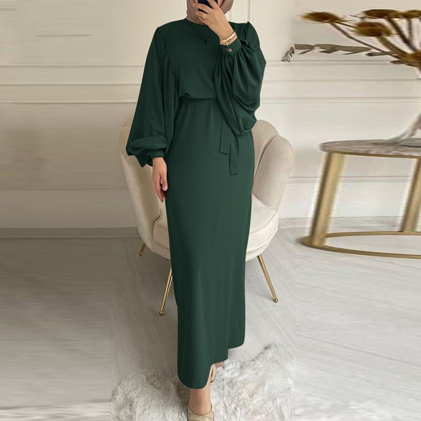 Womenpring Muslim Dress 2023 Spring Long Sleeve Casual Muslim Robe