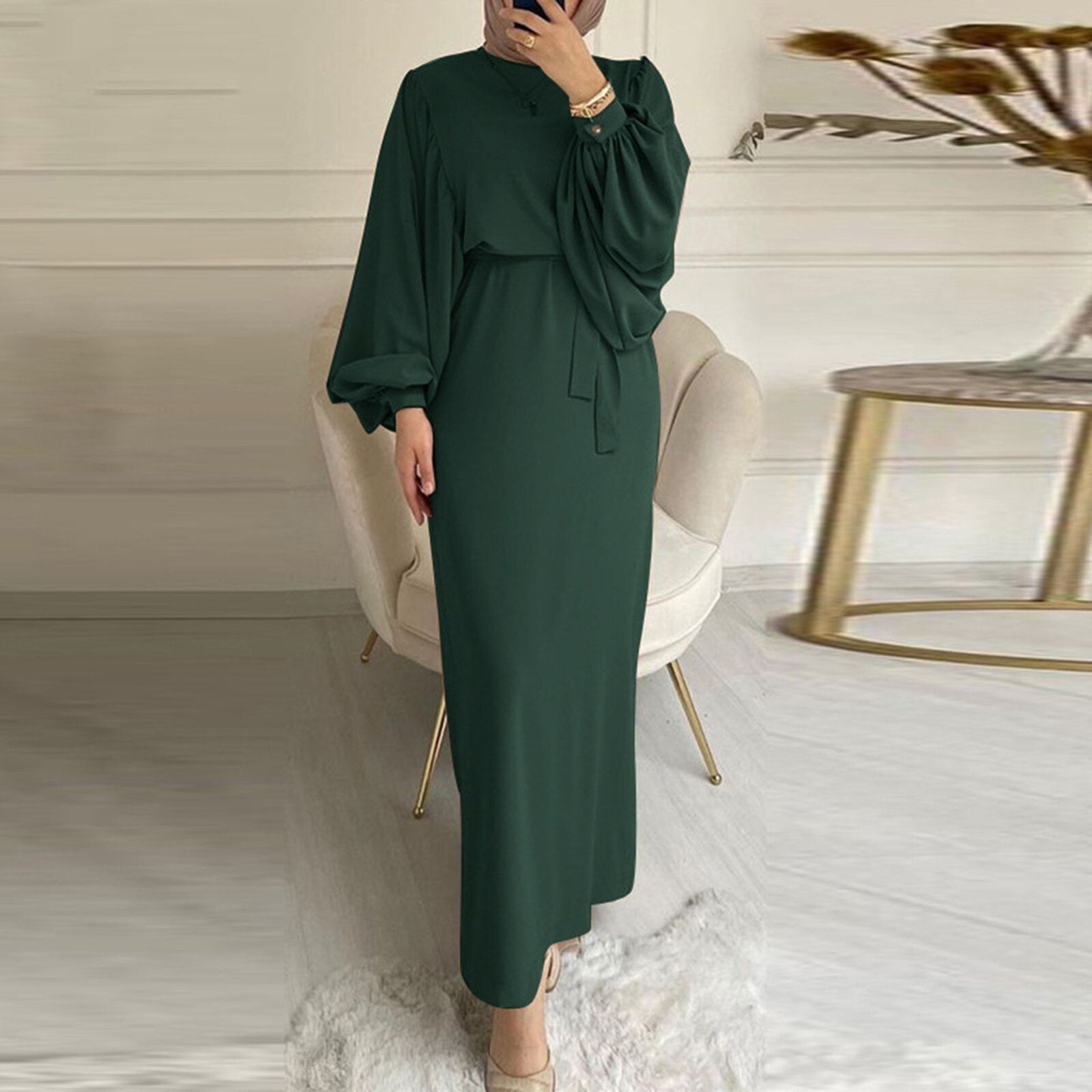 Womenpring Muslim Dress 2023 Spring Long Sleeve Casual Muslim Robe