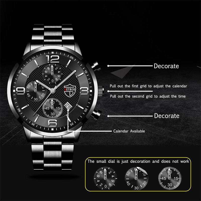 Luxury Mens Sports Casual Watches For Men Fashion Stainless Steel Calendar Quar image 6
