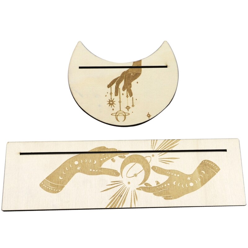 2Pcs Wooden Card Holder Stand Rectangle Moon Shape Altar Display Wood Board for image 2