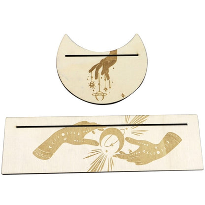 2Pcs Wooden Card Holder Stand Rectangle Moon Shape Altar Display Wood Board for image 2
