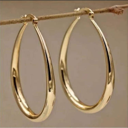 Gold color Smooth Circle Big Hoop Earrings For Women Silver Fashion Party Weddi image 0
