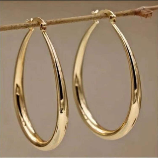 Gold color Smooth Circle Big Hoop Earrings For Women Silver Fashion Party Weddi image 0