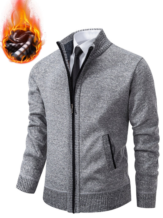 Men Knit Sweater Cardigan, Zipper Stand-Up Collar Sweater Jacket, Regular Fit