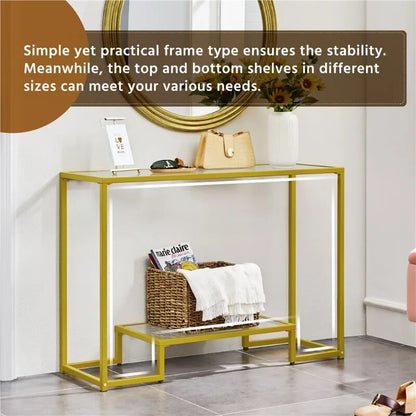 t 2-layer Modern Tempered Glass Console Table with Sturdy Metal Frame for Livin image 1