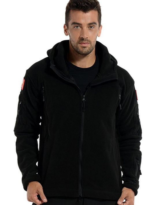 Men Outdoor Fleece Lined Jacket Windproof Thermal Coat Lightweight Breathable