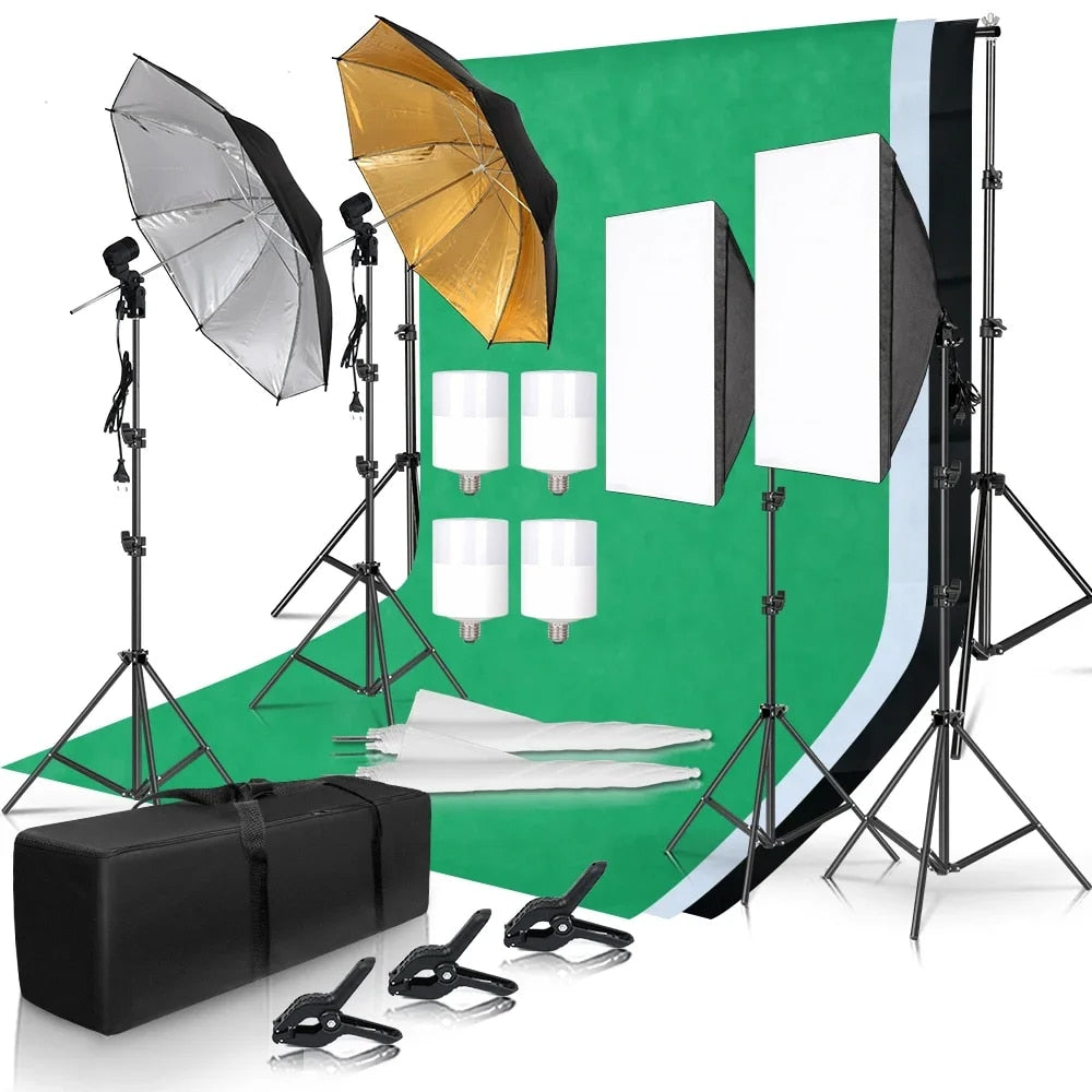 Photography Photo Studio Softbox Lighting Kit With 2.6x3M Background Frame 3pcs image 6