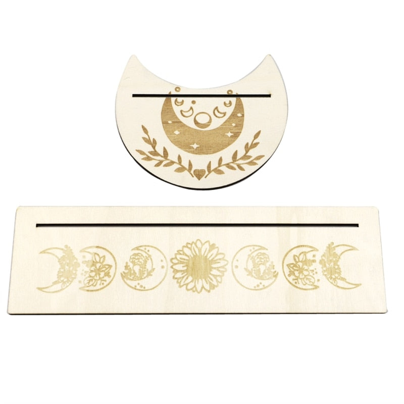 2Pcs Wooden Card Holder Stand Rectangle Moon Shape Altar Display Wood Board for image 7