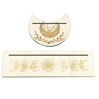 2Pcs Wooden Card Holder Stand Rectangle Moon Shape Altar Display Wood Board for image 7