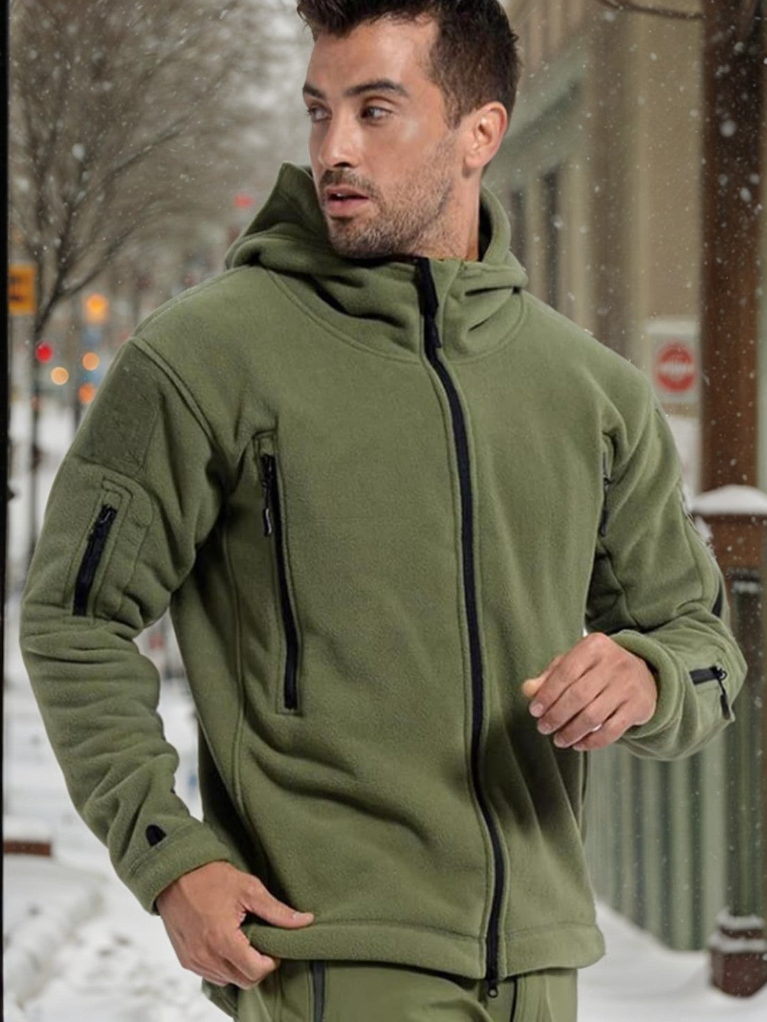 Men's Outdoor Fleece Lined Jacket Windproof Thermal Coat Lightweight Breathable image 2