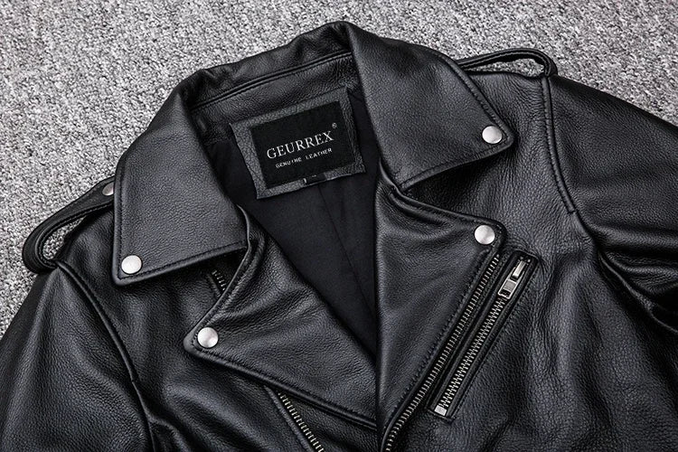 Spring Classical Motorcycle oblique zipper Jackets Men Leather Jacket Natural C image 2