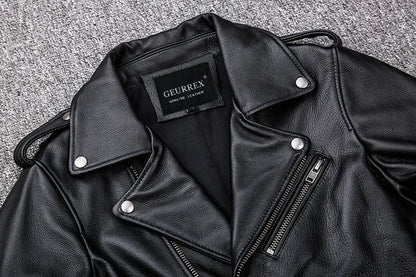 Spring Classical Motorcycle oblique zipper Jackets Men Leather Jacket Natural C image 2