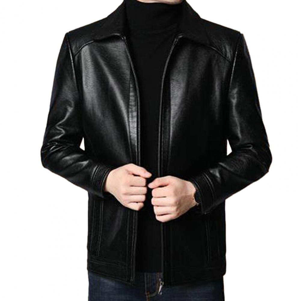 Men Faux Leather Jacket Men's Faux Leather Motorcycle Jacket with Stand Collar image 7