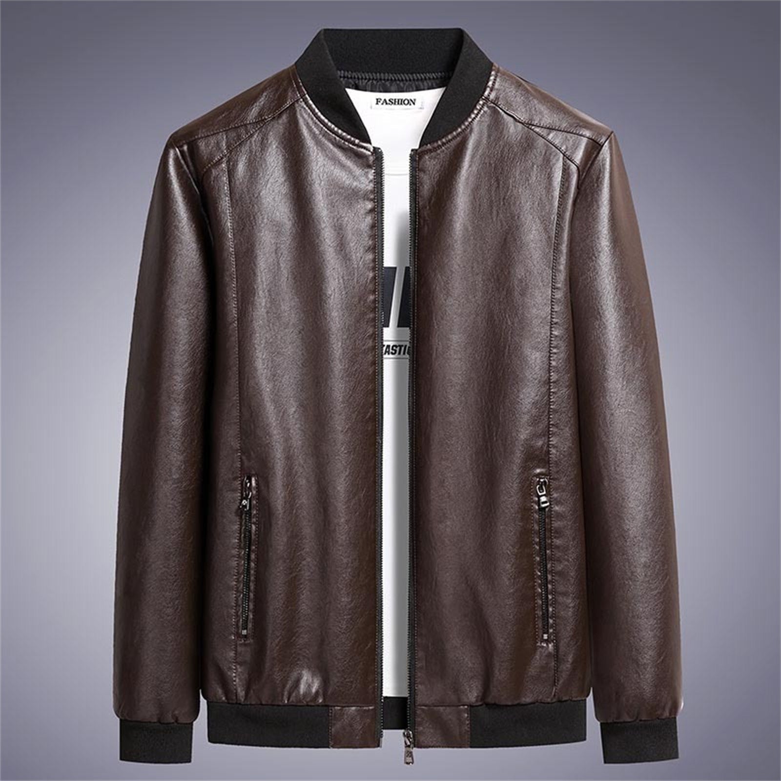 Men Autumn Pu Leather Jackets Outdoor Windproof  Zip Up Casual Sports Leather O