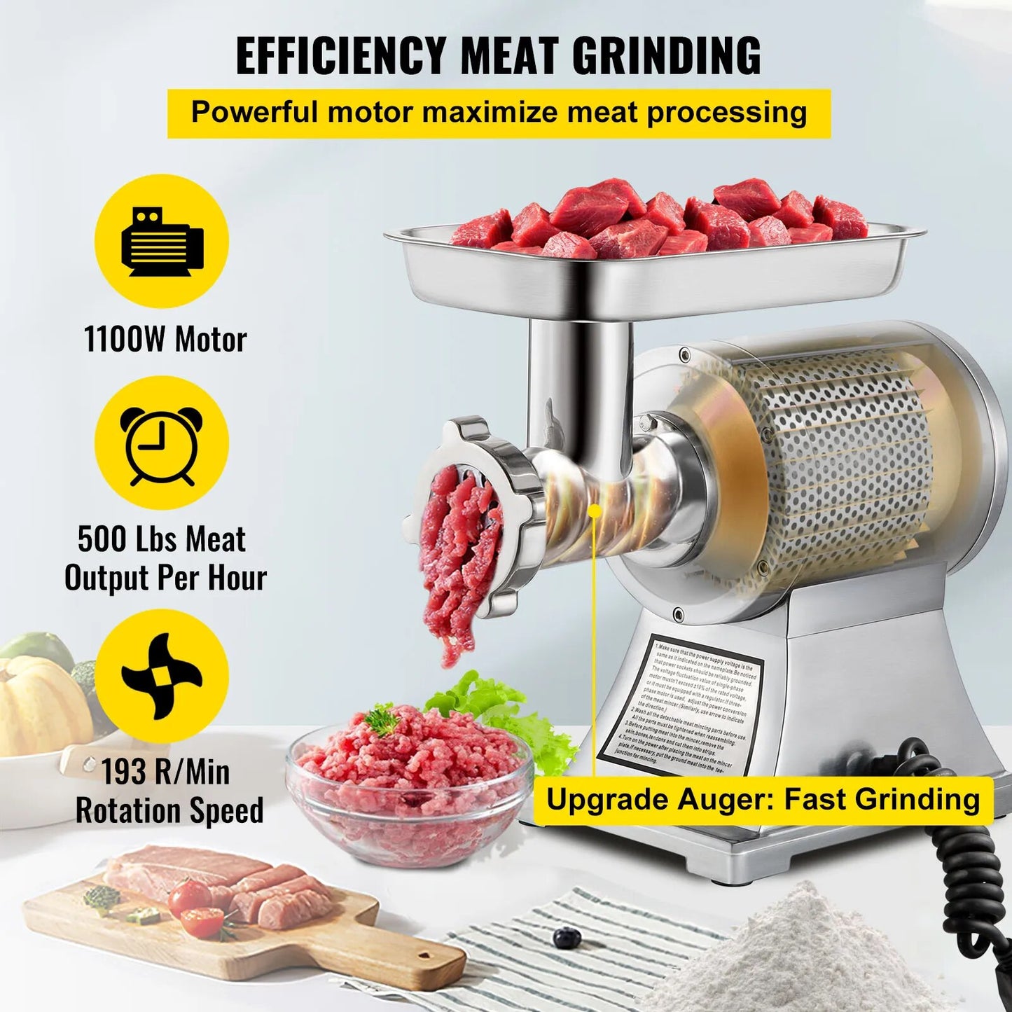 VEVOR 122 Kg/H 250 KG/H Electric Meat Mincer Chopper Heavy Duty Food Processors image 2