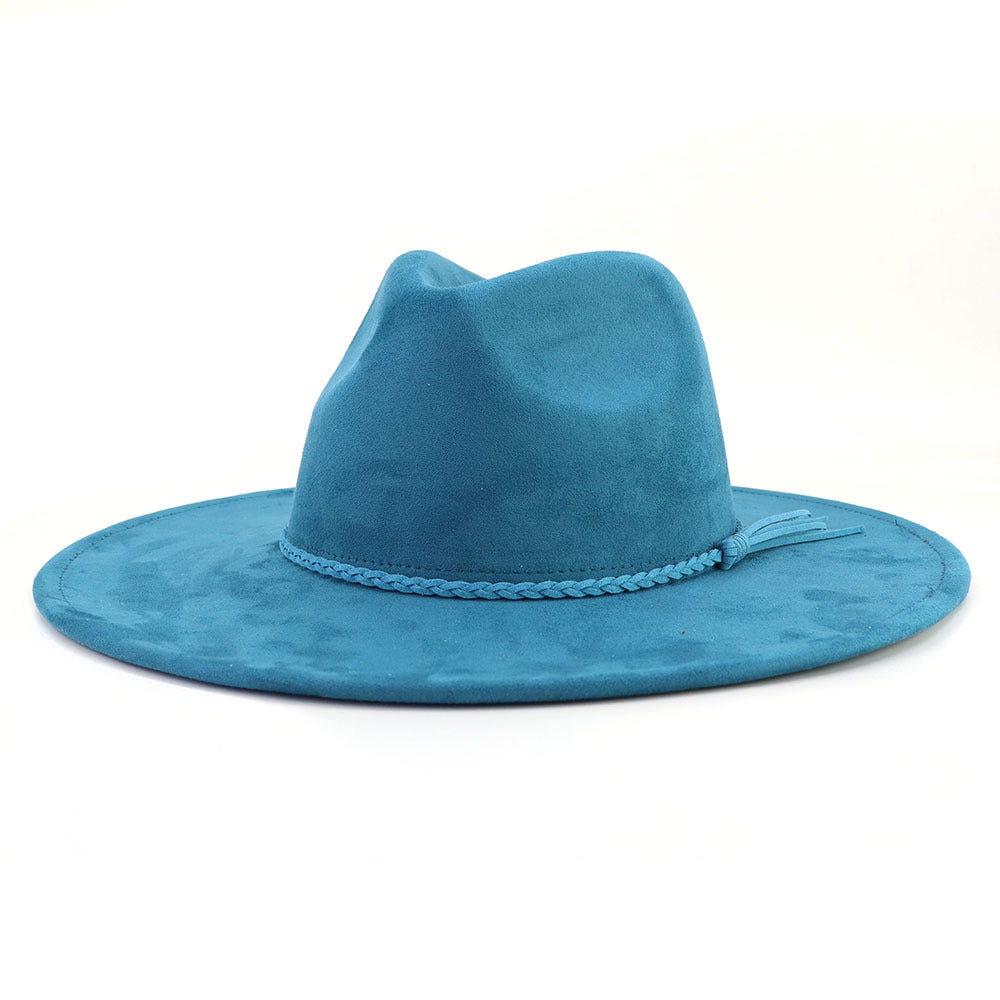 Suede Top Hat 9.5cm Wide Brim Fedora Hat Men Women Autumn Winter Felt Jazz Hats image 19